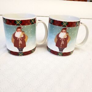 Block VTG " Father Christmas " Coffee Mug Set of 2